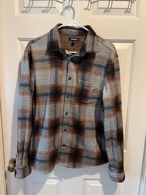 Express Men's Brown & Gray Knit Sweater